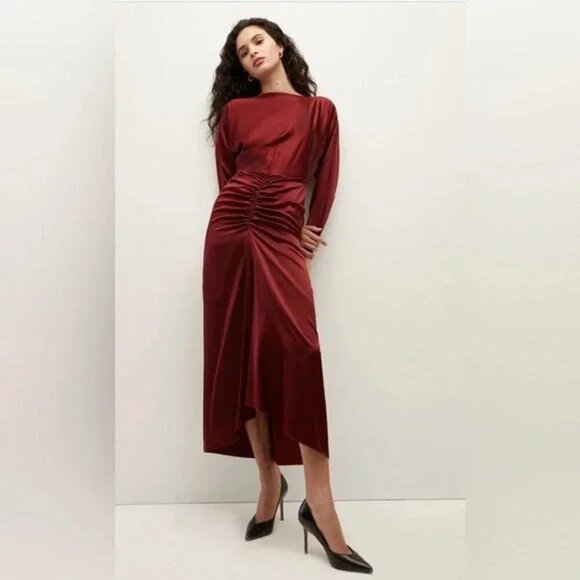 Veronica Beard Sabri Ruched Silk Midi Dress - Picture 1 of 8
